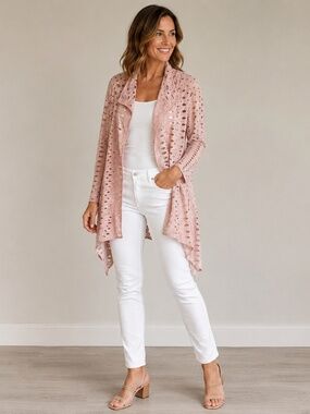 Pink Open-Weave Lightweight Cardigan / Duster Jacket – SzS
